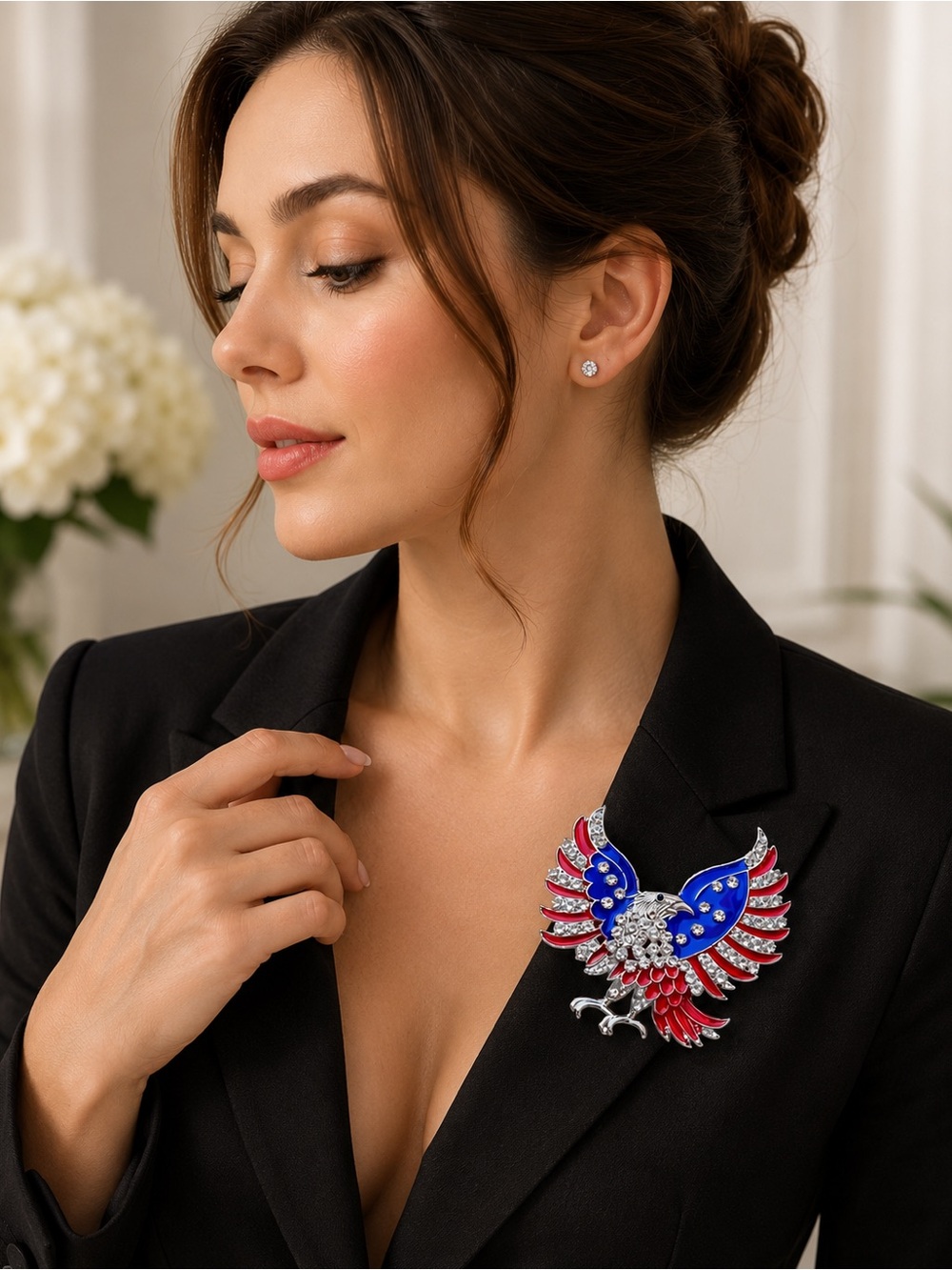 Patriotic Eagle Brooch in Red, Blue & Silver